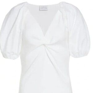 NWT Tanya Taylor Romy Puff Sleeve Poplin Cotton Blouse Top in White, size Small